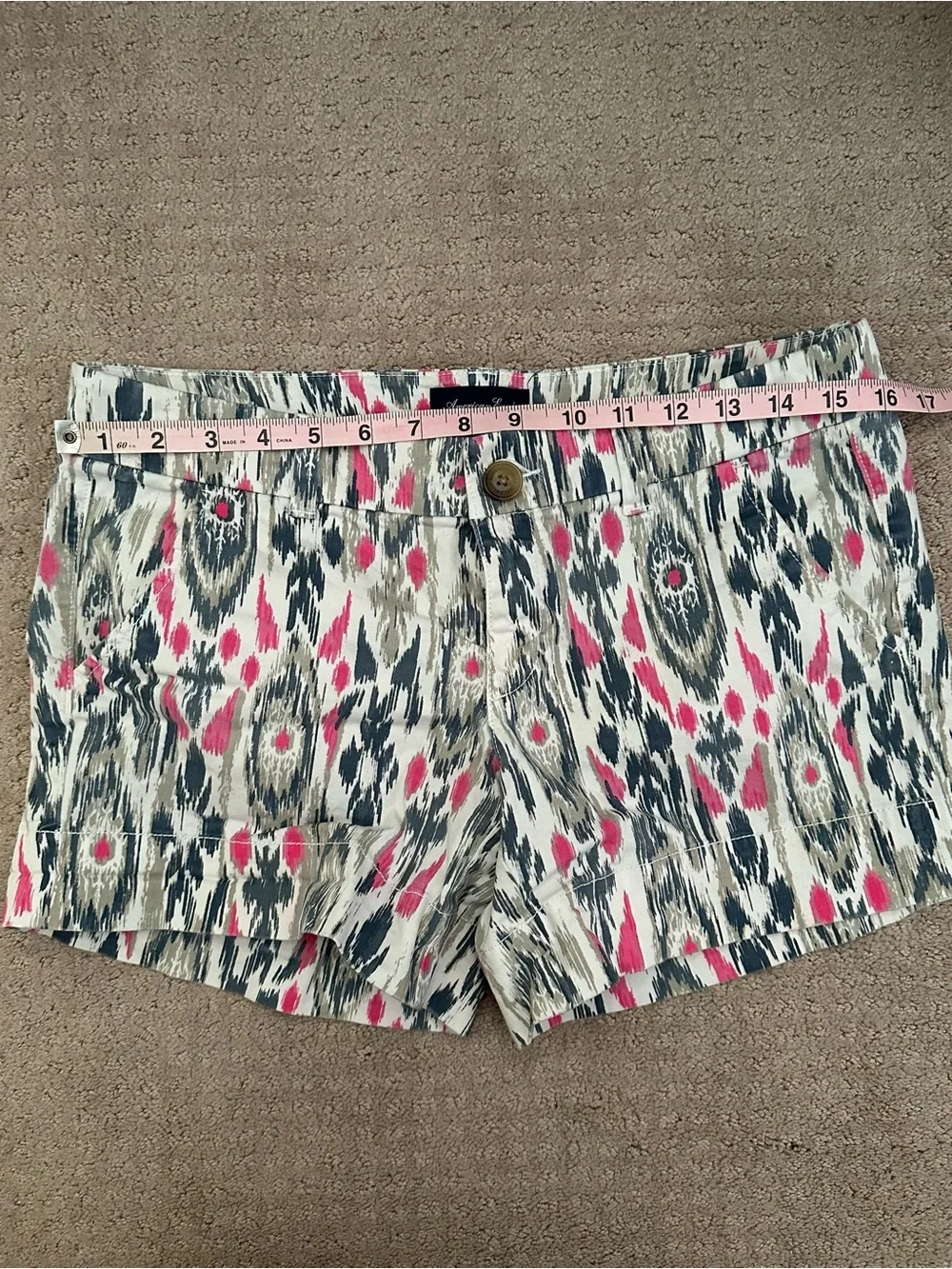 American Eagle Outfitters Ikat-Patterned Shorts in Cream, Pink & Gray